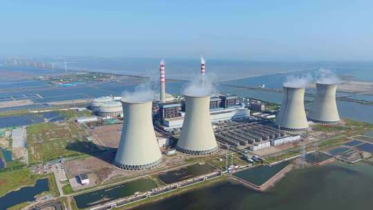 天津海边的发电厂航拍景观