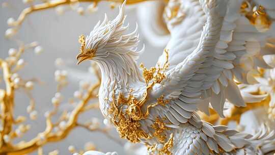纯金和白玉打造神鸟凤凰，张开翅膀栩栩如生