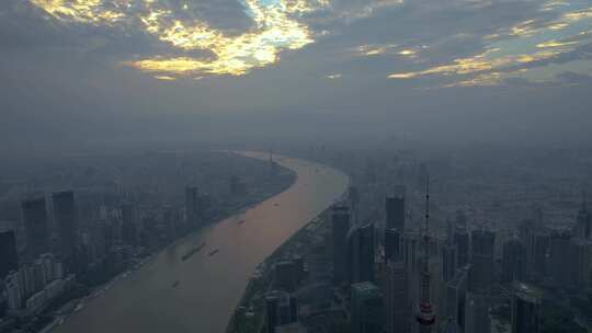 航拍上海·黄浦江·日出天际线