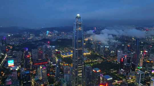 深圳福田CBD大湾区平安大厦夜景蓝调航拍