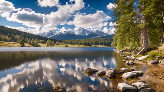 山间湖泊自然风光全景