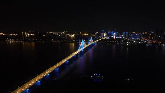 航拍湖北武汉长江二桥夜景