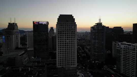 杭州大厦运河夕阳无人机素材