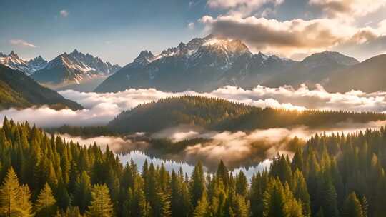 山林间云雾缭绕的壮丽山景