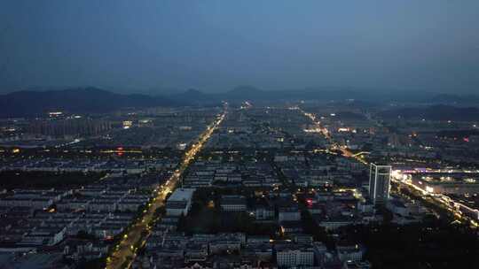 浙江绍兴城市夜幕降临夜景晚霞航拍