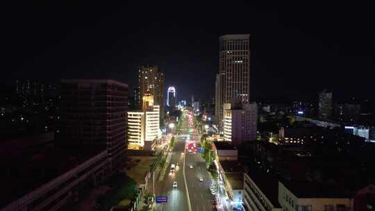 山东烟台城市夜景交通航拍