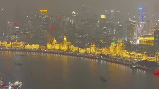 航拍上海 外滩夜景 城市风光