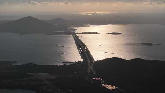 平潭海峡大桥清晨航拍视频素材模板下载