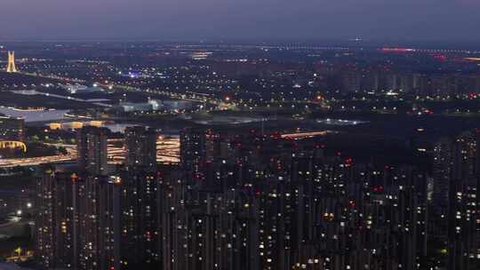 楼盘居民楼城市规划楼房夜景亮化城市横移