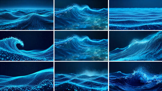 蓝色粒子海洋波浪 数字粒子海洋