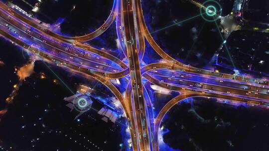 航拍未来智慧城市和高架道路智慧交通夜景