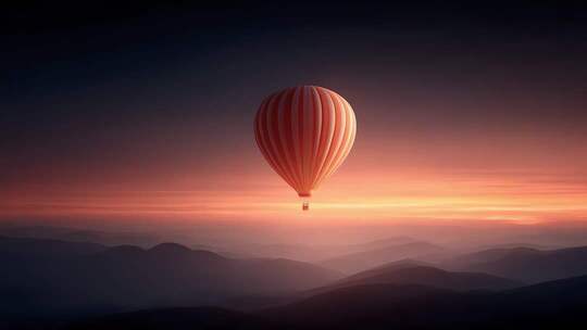 热气球飞跃群山迎接黎明的曙光