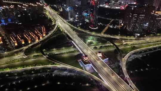 城市夜景错综复杂立交桥交通航拍南昌