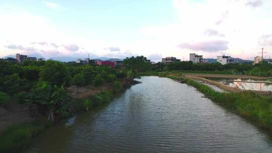 航拍闽江小岛果园茉莉花田沙洲湿地河汊白鹭