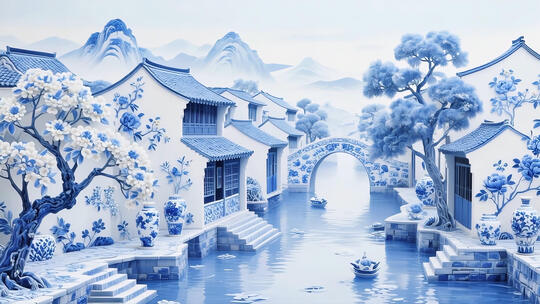 青花瓷山水意境