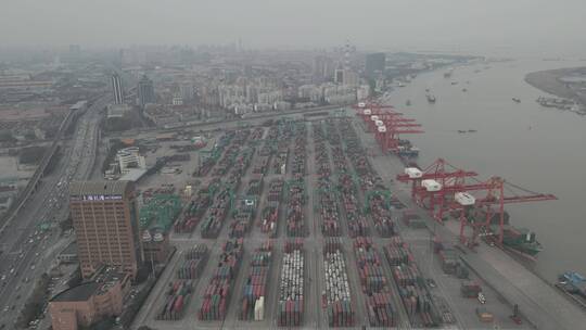 上海集装箱码头4K航拍（log原素材）
