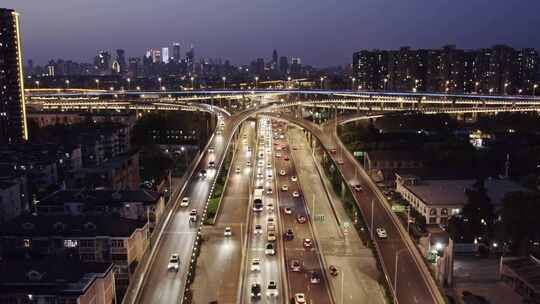 南京双桥门立交夜景风光航拍