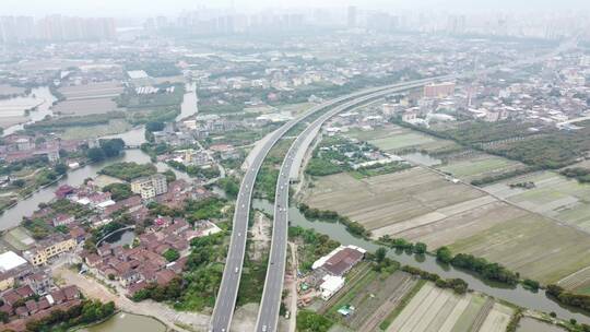 航拍福建莆田市高楼 车流