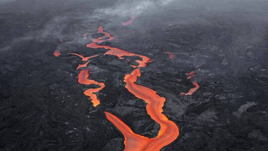 航拍火山活动 岩浆流动视频素材模板下载