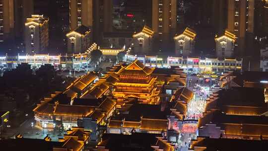 江西樟树三皇宫景区夜景灯光航拍