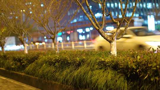 都市城市夜晚夜景人群行人人流汽车车辆车流