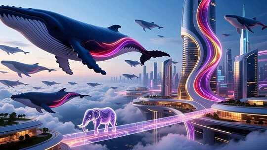 虚拟鲸鱼概念地产高端光影云端城市