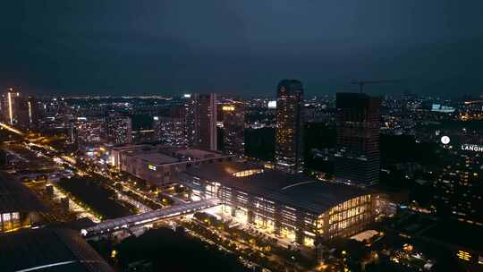 广州珠江新城琶洲会展广交会展厅夜景视频素材模板下载