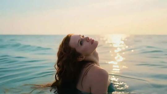女子在海面享受日光沐浴