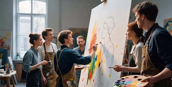 艺术家工作室集体绘画场景