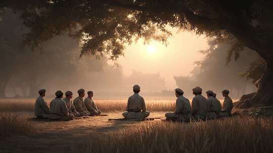 东方禅意：晨曦中的修行者静坐冥想