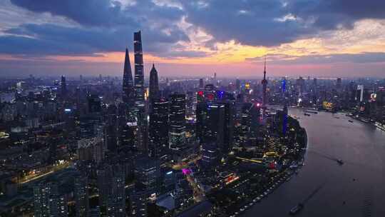 上海陆家嘴浦江外滩夜景航拍