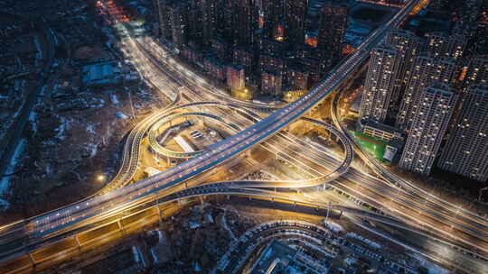 沈阳胜利立交桥夜景城市航拍大气风景延时