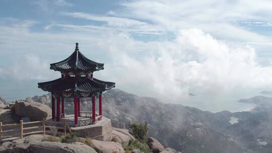 航拍青岛崂山巨峰海上名山