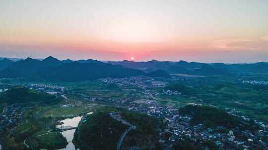 乡村山川青岩古镇日落