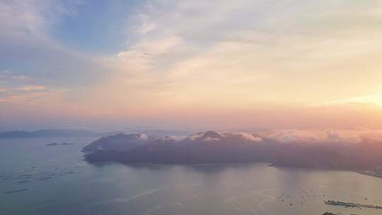 福建霞浦海湾渔村日落风景航拍