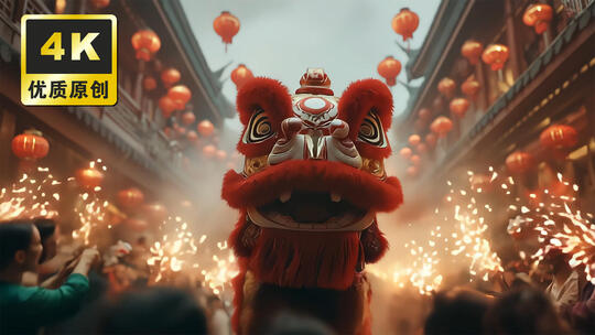 新年庆典舞狮醒狮中国风非遗传统民间艺术