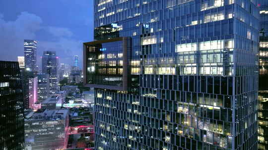 蓝调夜景航拍腾讯滨海大厦百度国际大厦