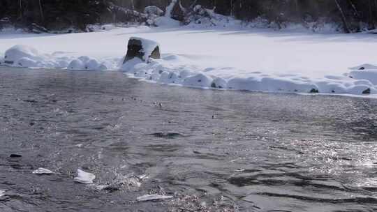 冬季喀纳斯晨雾雪蘑菇雾凇冰河野鸭雪山森林