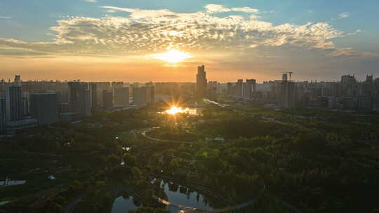 成都新川公园夕阳延时