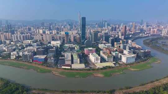 4K航拍深圳河套深港合作福田保税区
