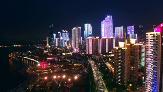 青岛五四广场夜景 灯光秀视频素材模板下载