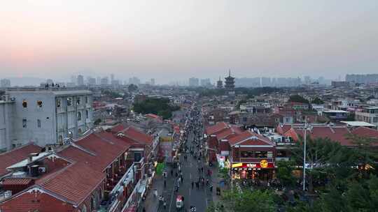 泉州开元寺东西塔航拍西街泉州市区建筑风光