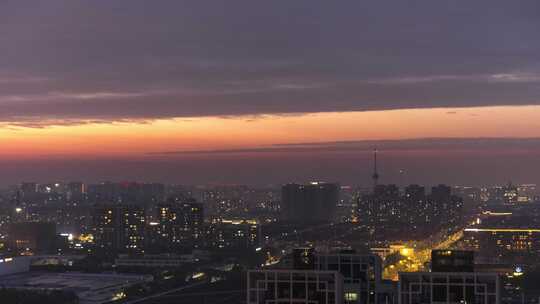 嘉定电视塔城市傍晚夕阳晚霞云彩延时