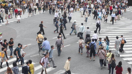 航拍人潮拥挤的十字路口