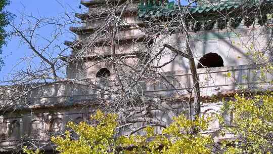 秋天北京五塔寺塔与石雕