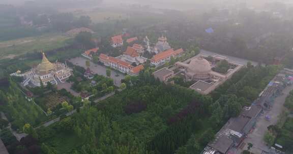 河南洛阳白马寺晨曦云雾航拍