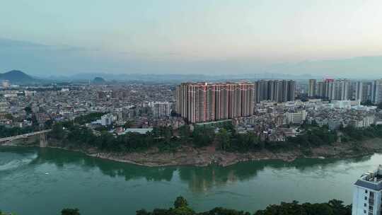 合集广西来宾城市晚霞夕阳航拍