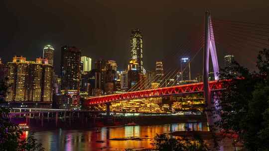 重庆夜景千厮门大桥与洪崖洞