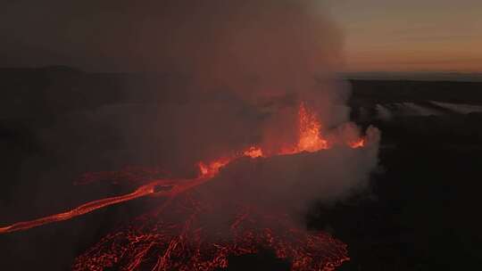 航拍火山活动 岩浆流动