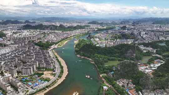 桂林漓江山水甲天下秀峰区城市航拍风光